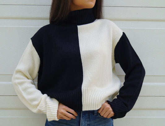 Hunter Color Block Turtleneck Sweater Top