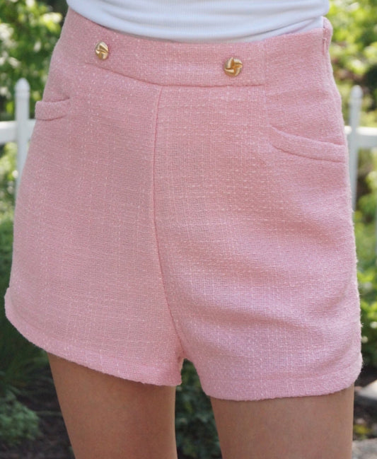 Pink Shorts With Gold Button Detailing